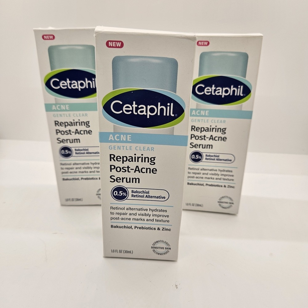 Cetaphil Gentle Clear Repairing Post-Acne Serum‎ 1oz Bakuchiol Lot of 3